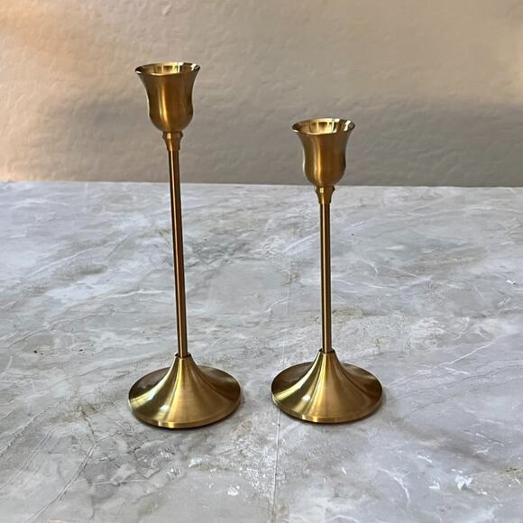 Unbranded Other - Set of 2 Gold Metal Taper Candle Holders 7.75" & 6.5" Tall